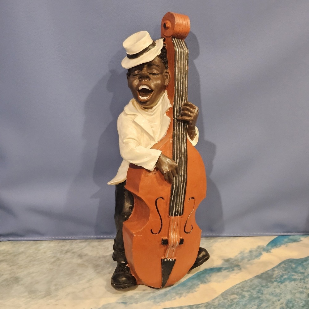 15" Jazz Bass Player Figurine Musician Resin Sculpture Home Decor Statue